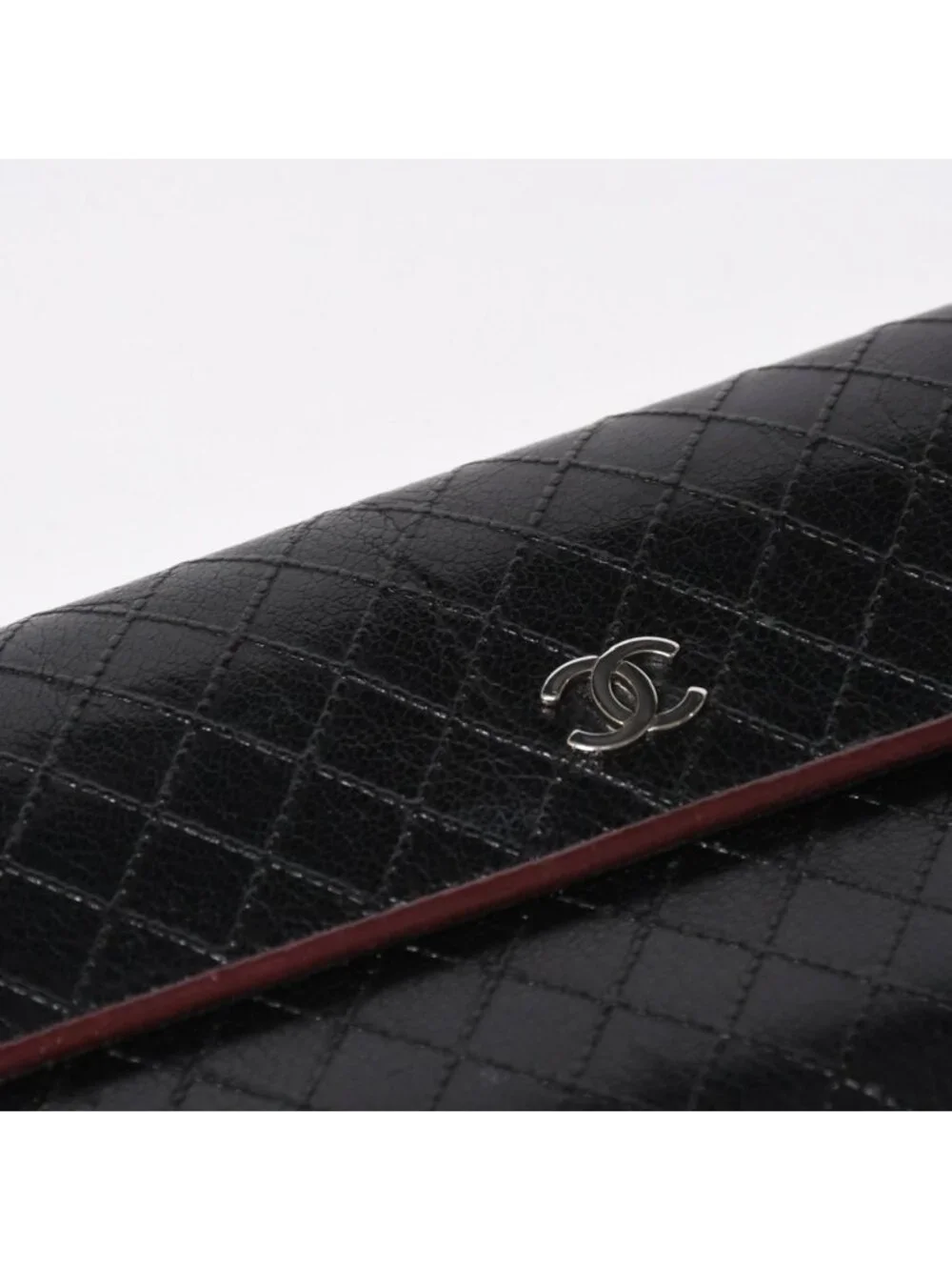 Chanel Bicolor Wallet CC Logo Calfskin Black Bordeaux Silver